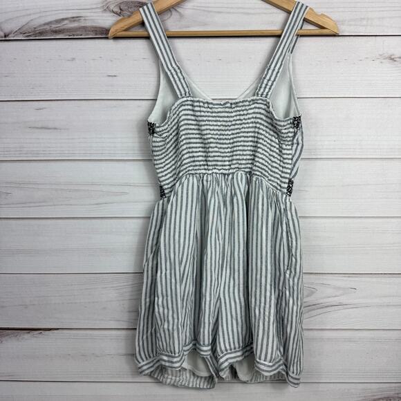 Japna Womens Romper S Blue White Striped Embroidered Sleeveless V-Neck - Picture 4 of 7